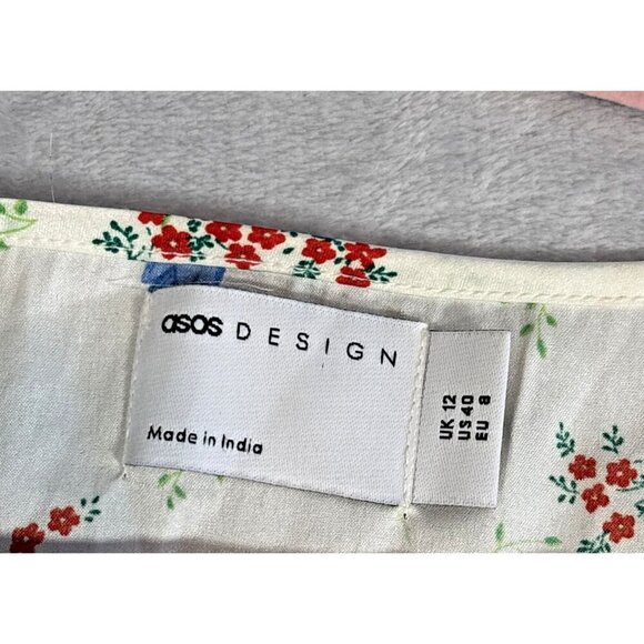 ASOS Floral Maxi Slip Dress Puff Sleeves Women's Size 8 Red Daisy Cottacore - Picture 14 of 15